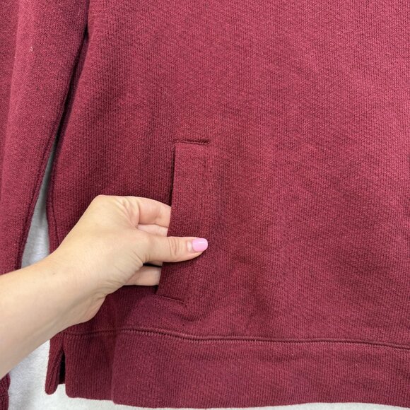 J Crew Sweater Womens XS Red Maroon Wool Blend Cowl Neck Pullover Pockets Cozy - Picture 2 of 11